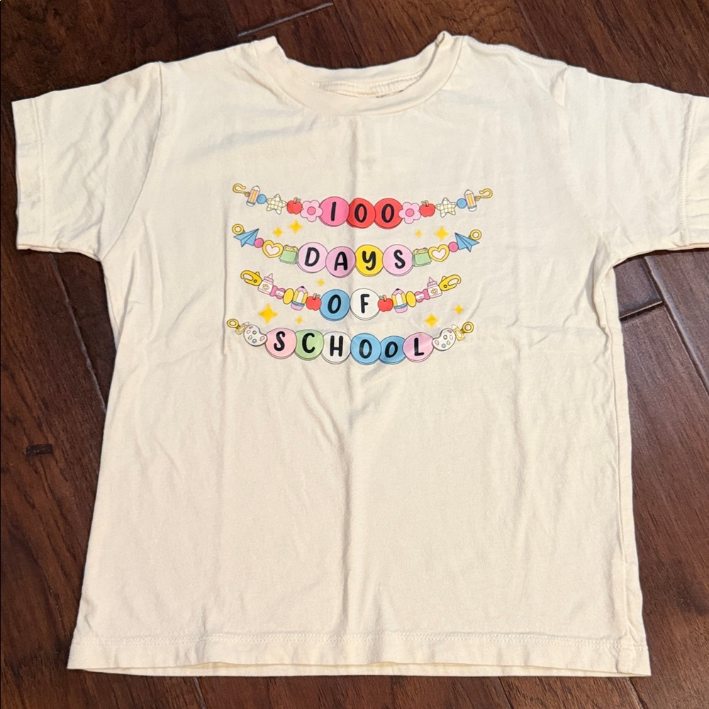 Bella Canvas Cream Kids Tee with Colorful 100 Days Bead Design